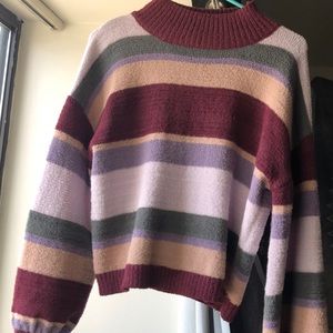 Wilde fable mock turtleneck purple striped sweater